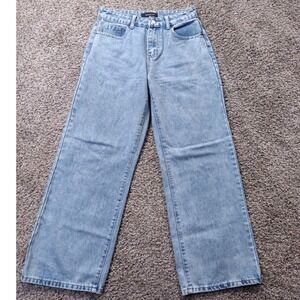 Between Us Jeans Women 5 Blue Pink Bow Wide Leg High Rise 100% Cotton Denim